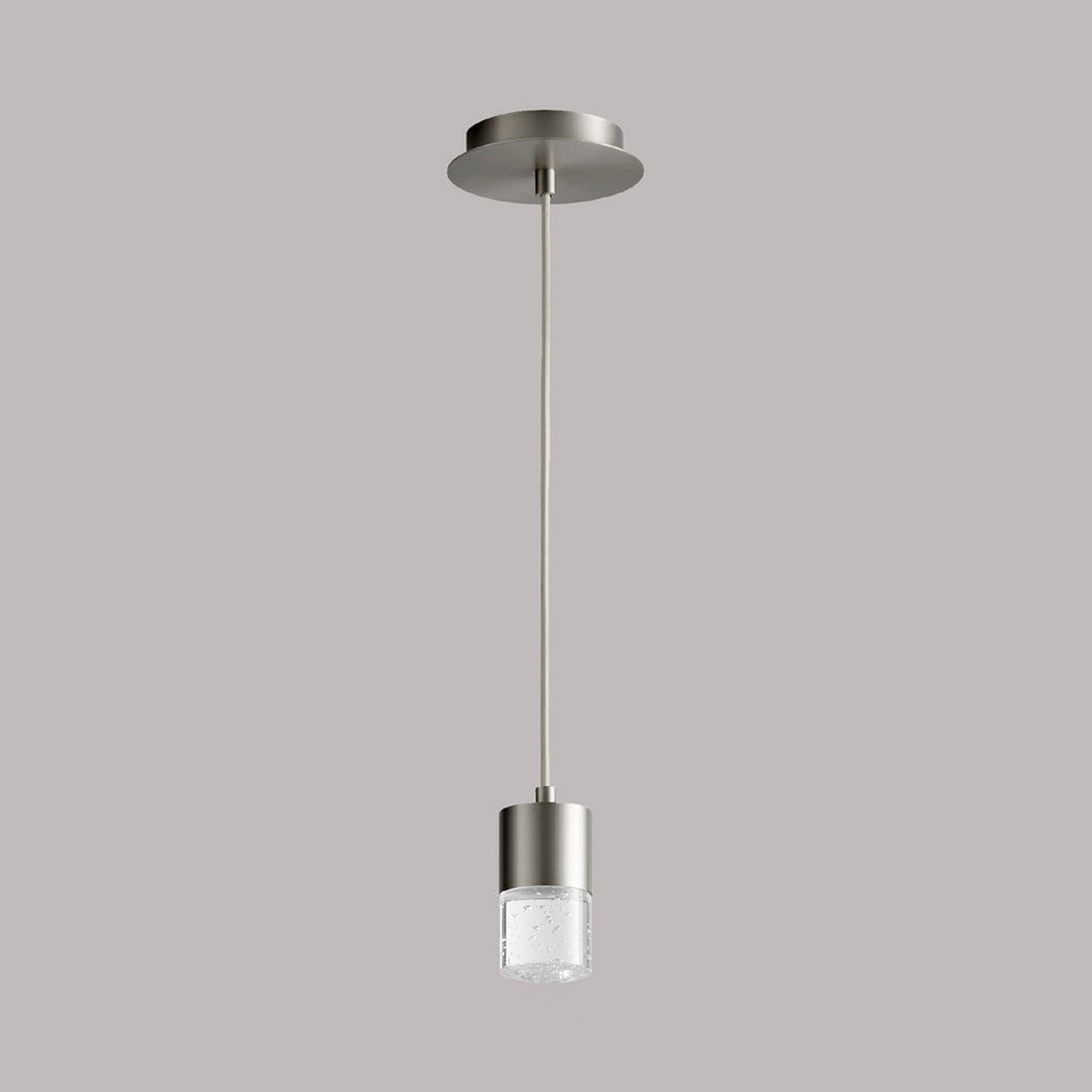 Suspension LED cylindrique en verre bullé transparent