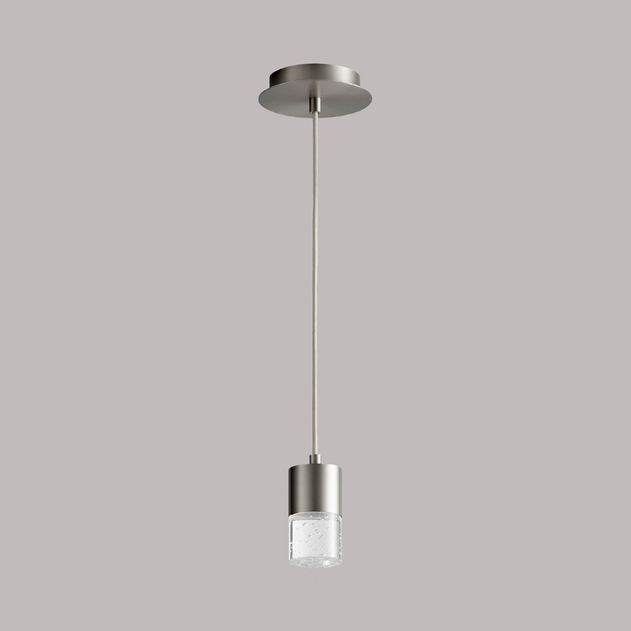 Suspension LED cylindrique en verre bullé transparent
