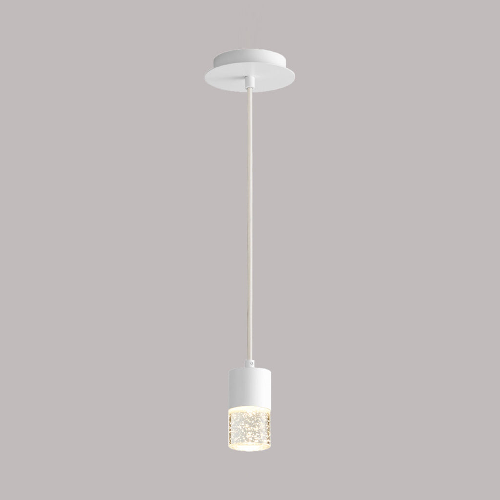 Suspension LED cylindrique en verre bullé transparent