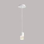 Suspension LED cylindrique en verre bullé transparent