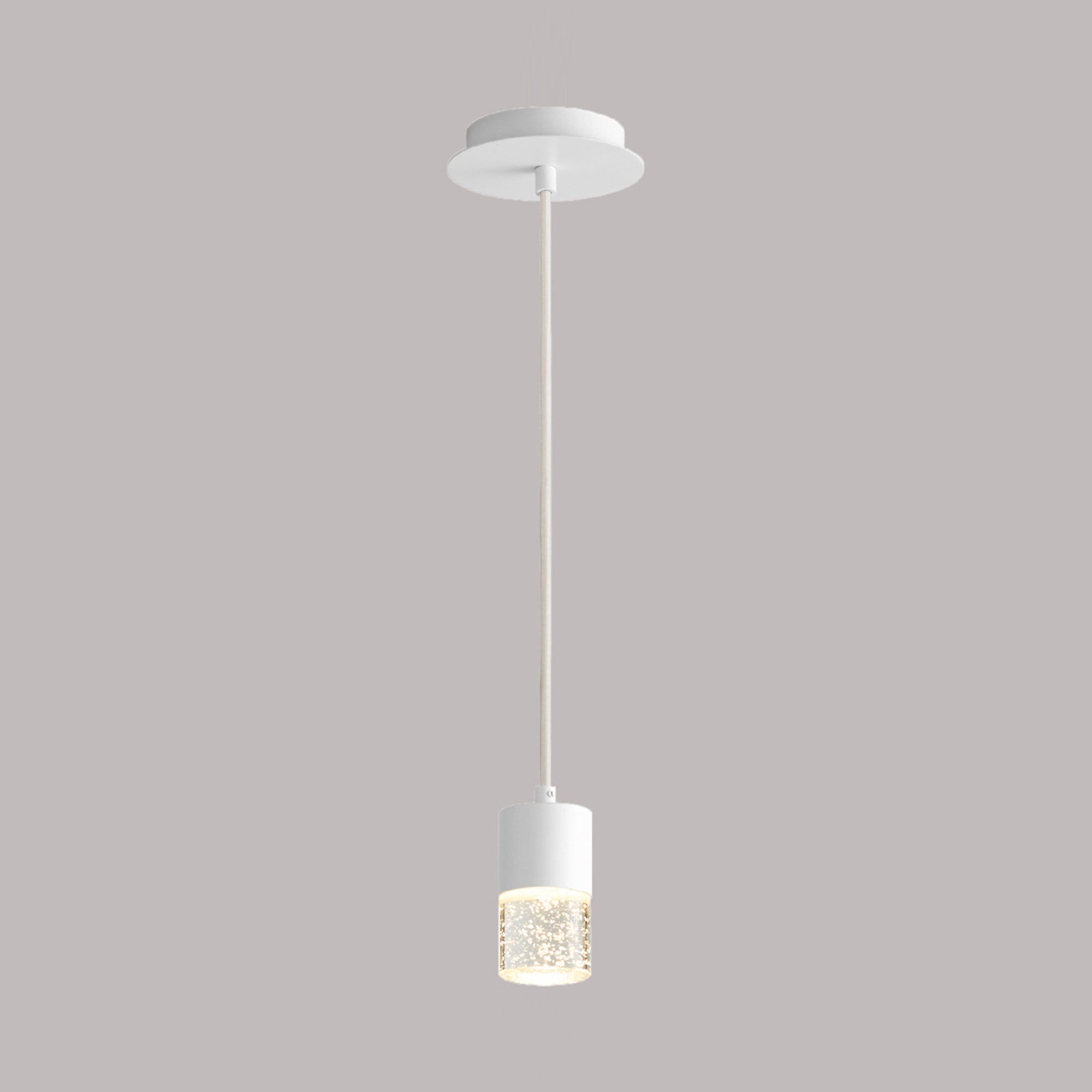 Suspension LED cylindrique en verre bullé transparent