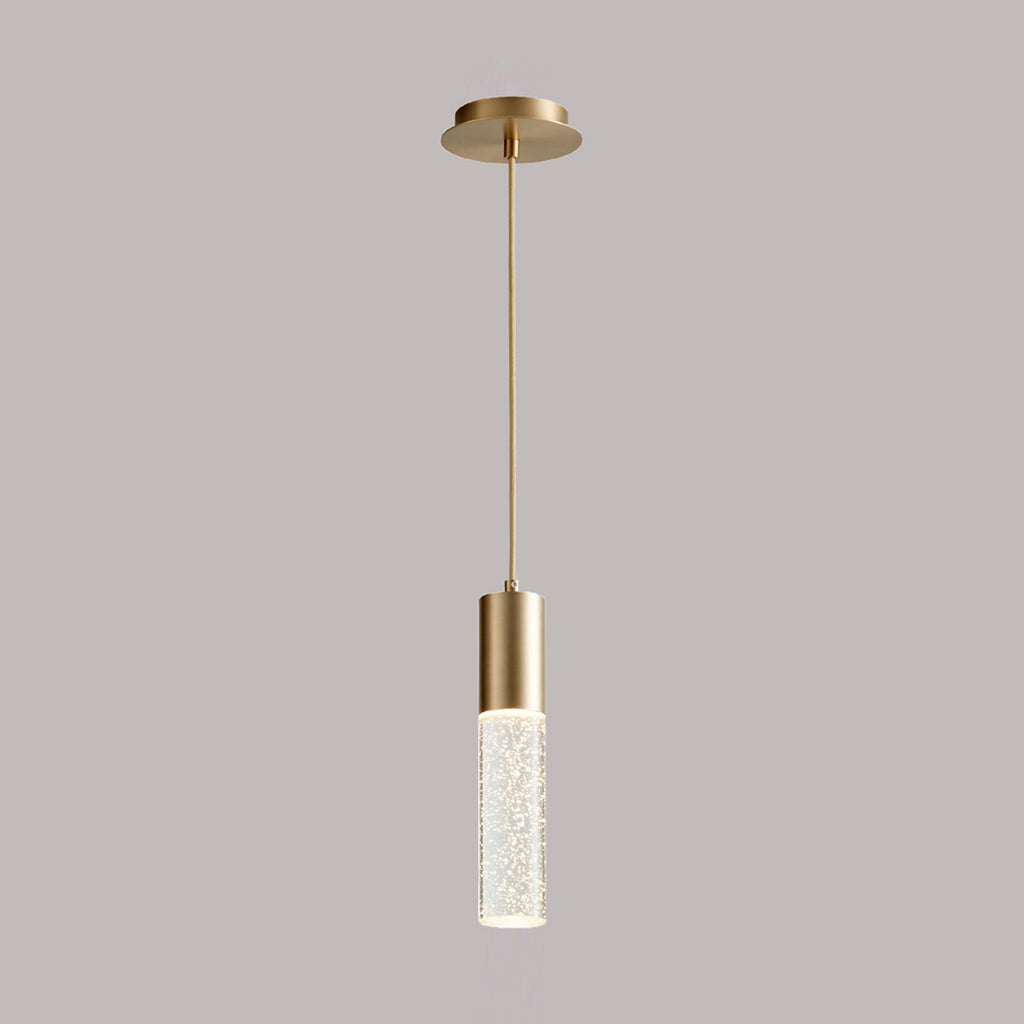 Suspension LED cylindrique en verre bullé transparent