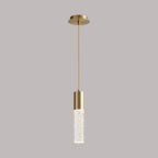 Suspension LED cylindrique en verre bullé transparent