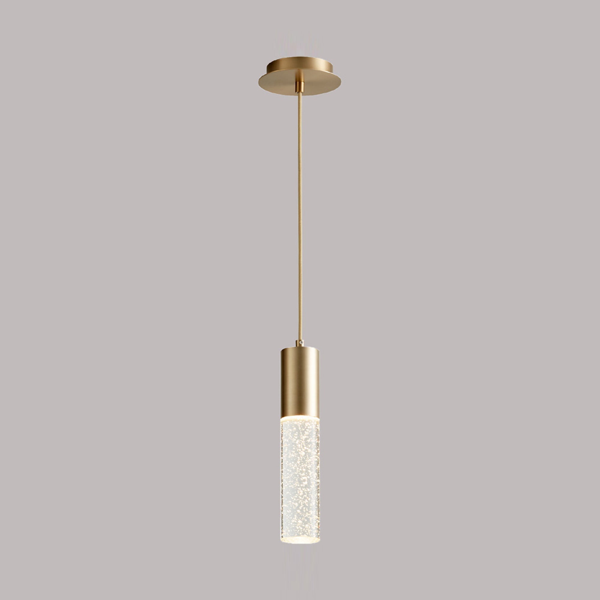 Suspension LED cylindrique en verre bullé transparent