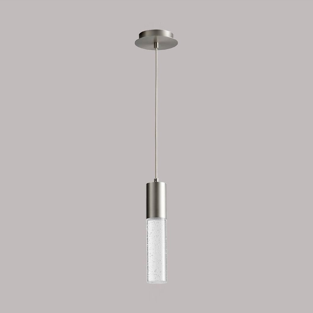 Suspension LED cylindrique en verre bullé transparent