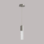 Suspension LED cylindrique en verre bullé transparent