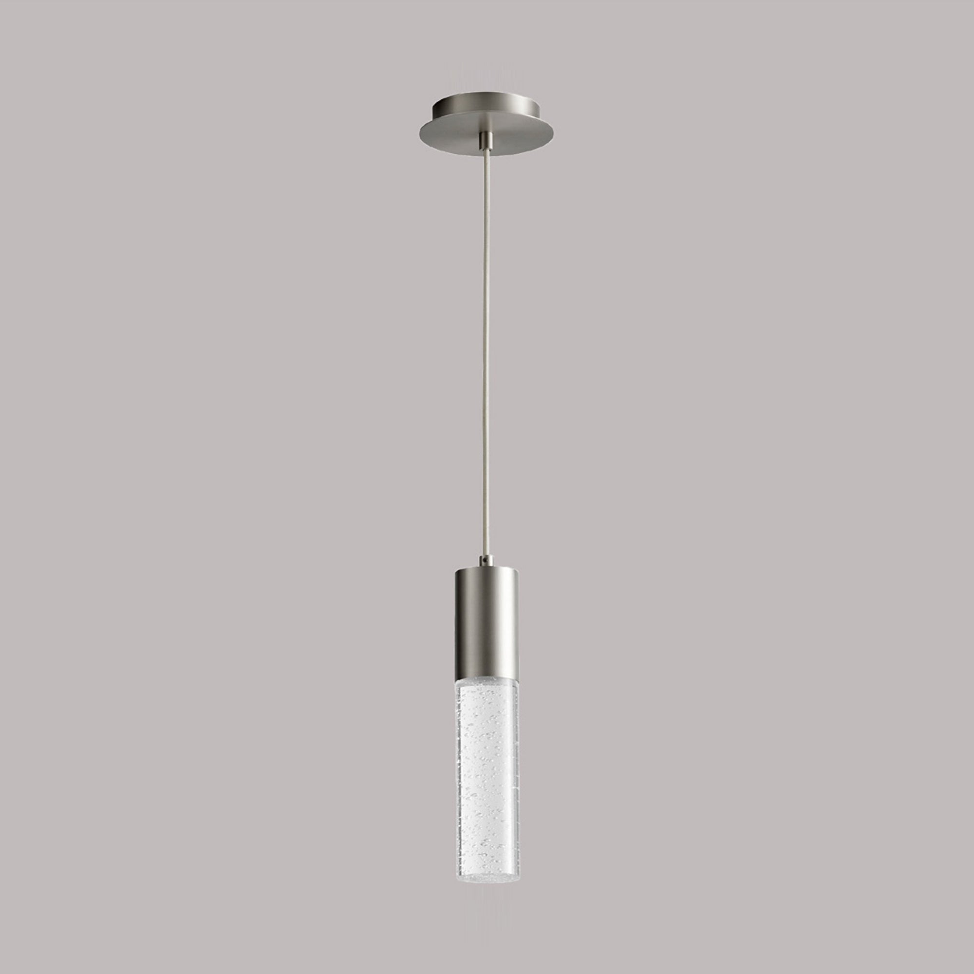 Suspension LED cylindrique en verre bullé transparent