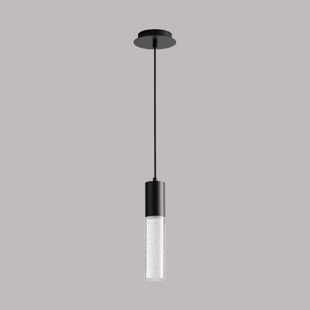 Suspension LED cylindrique en verre bullé transparent