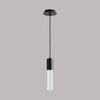 Suspension LED cylindrique en verre bullé transparent