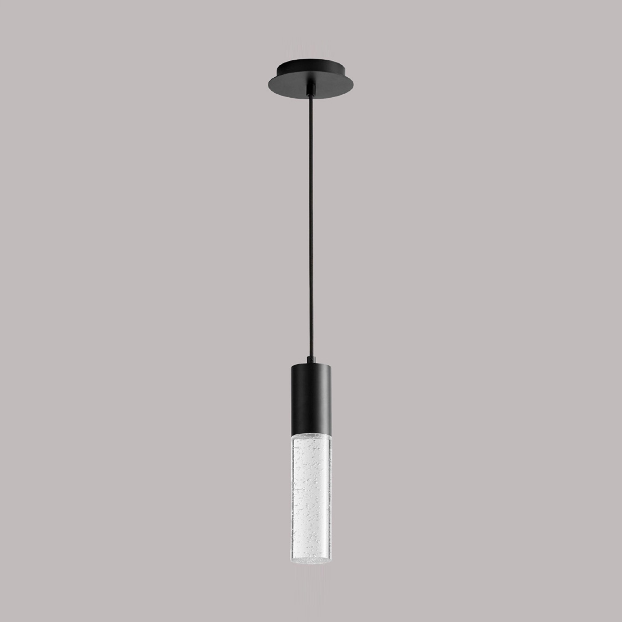 Suspension LED cylindrique en verre bullé transparent