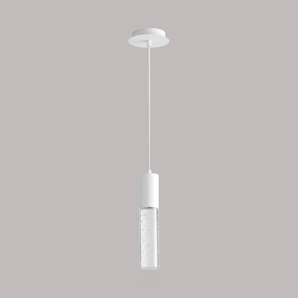 Suspension LED cylindrique en verre bullé transparent