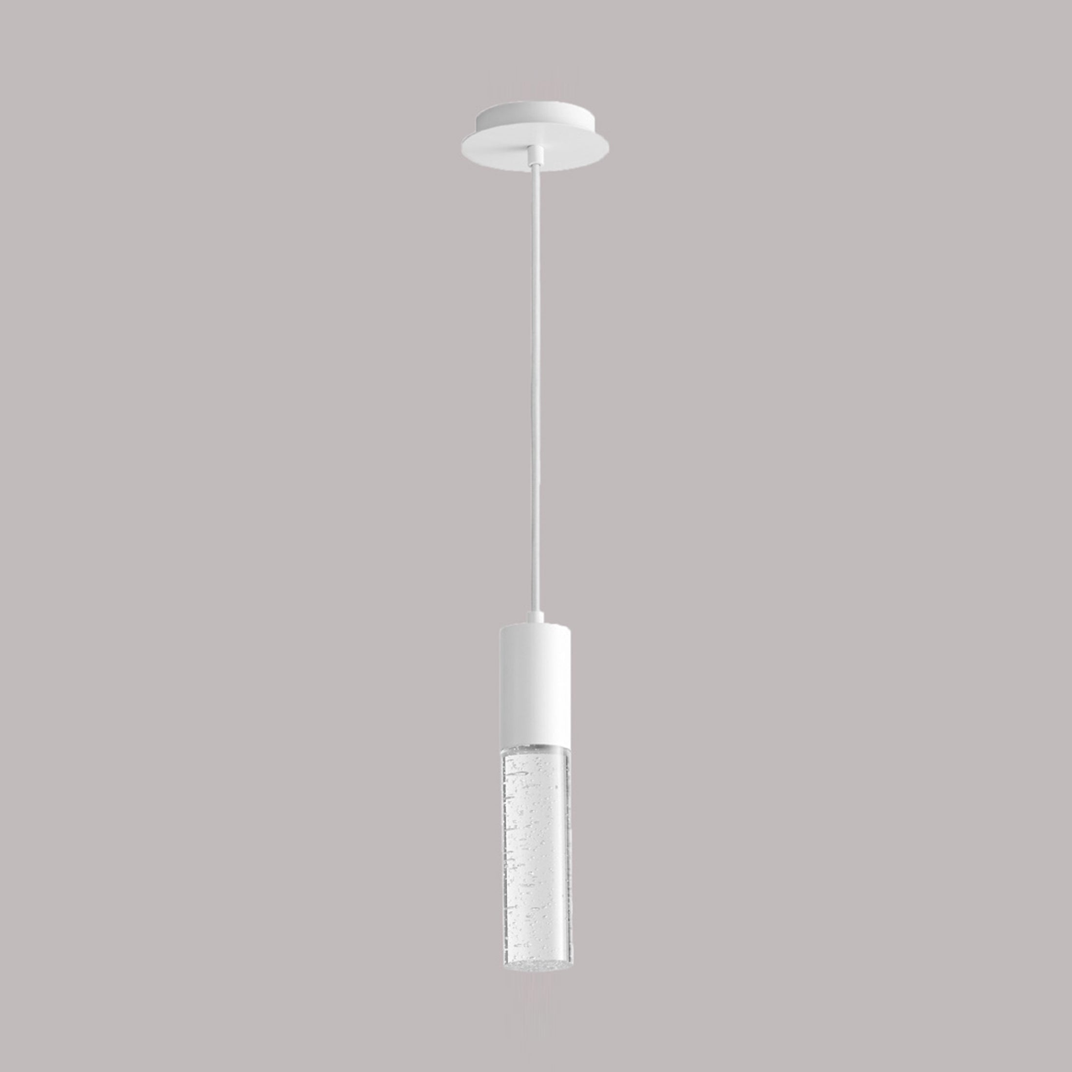 Suspension LED cylindrique en verre bullé transparent