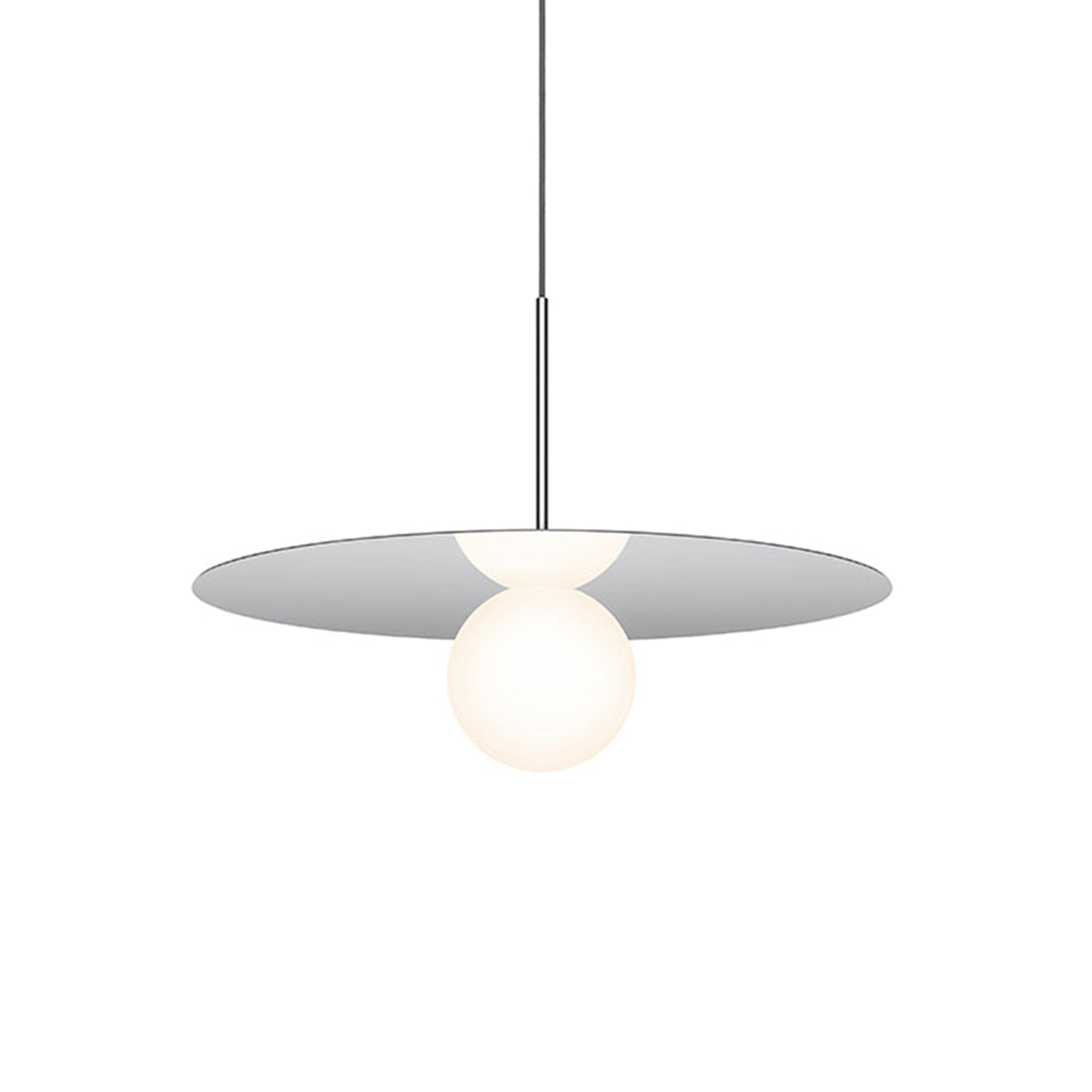 Suspension LED contemporaine "Warm Dim" à disque en verre et aluminium