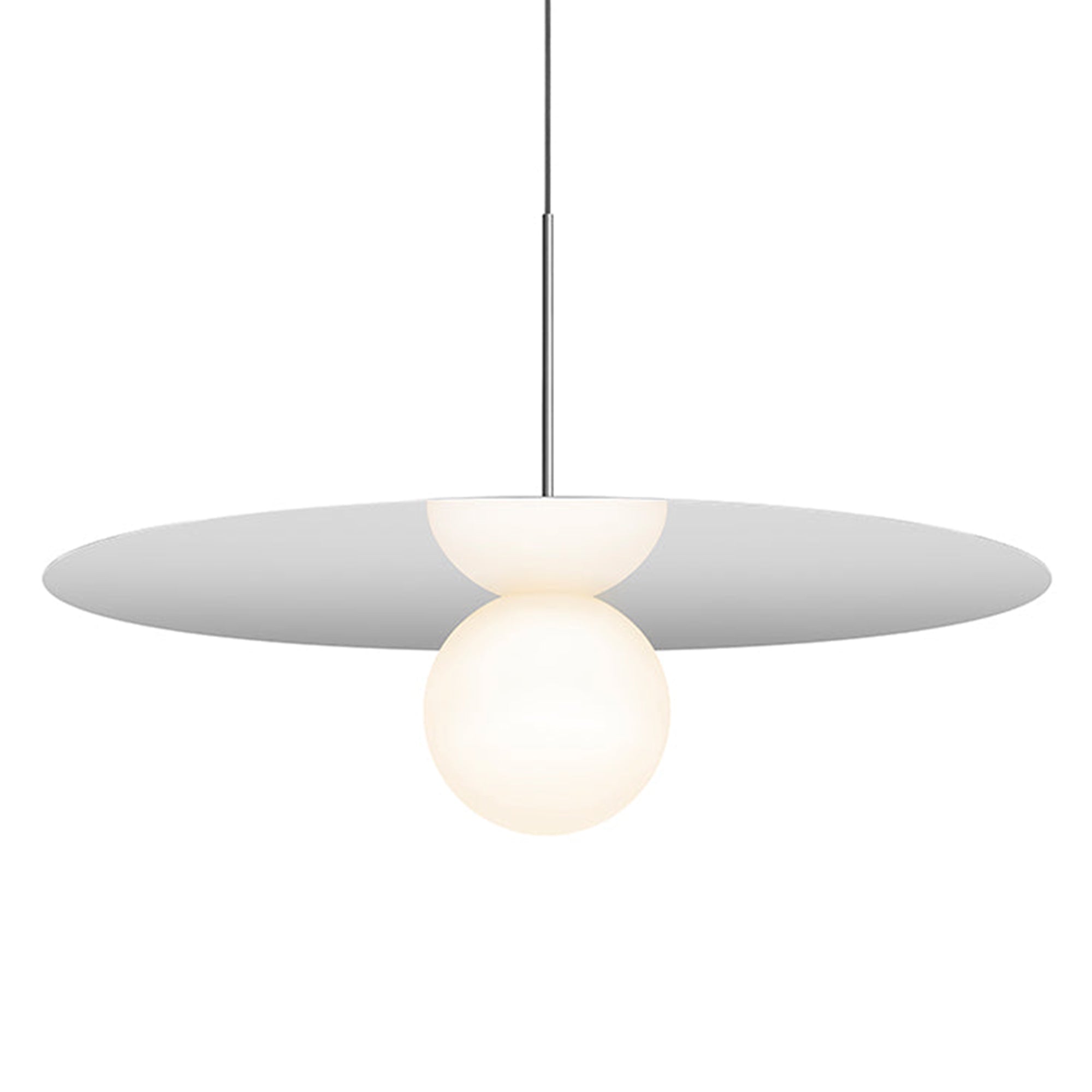 Suspension LED contemporaine "Warm Dim" à disque en verre et aluminium