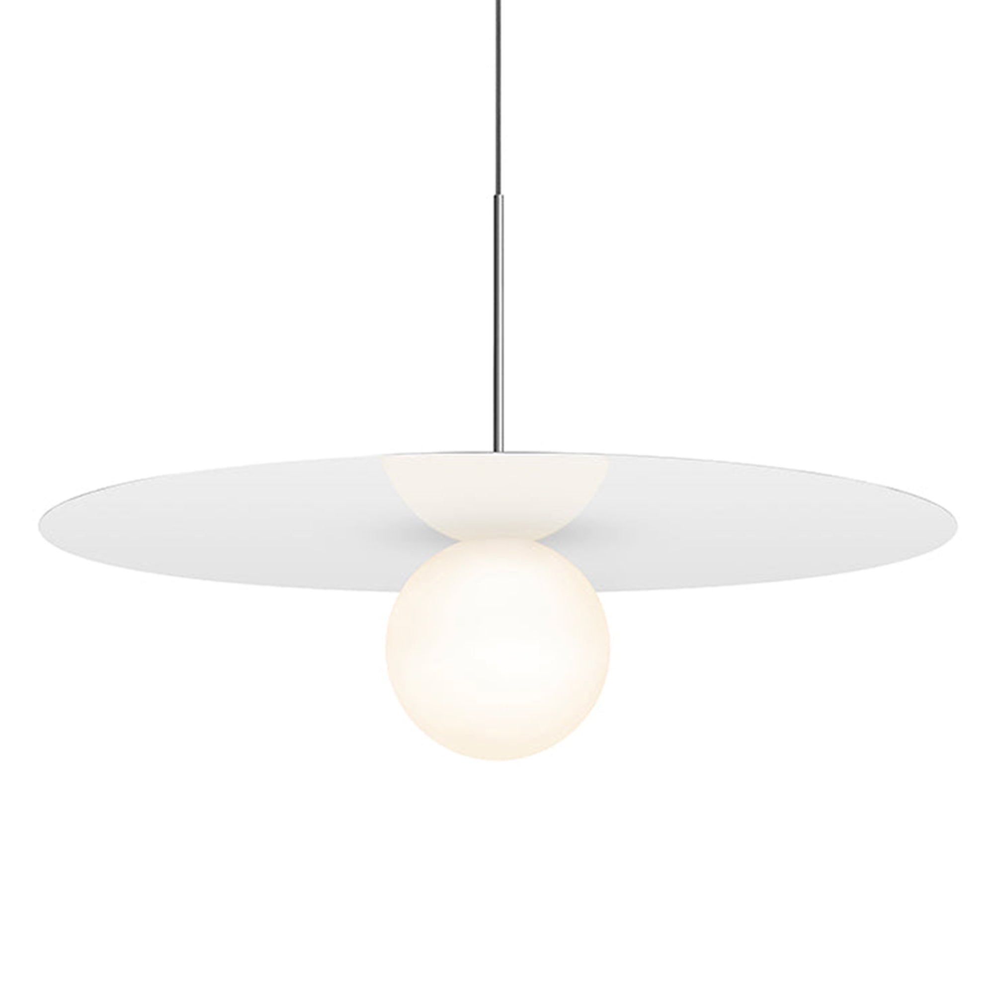 Suspension LED contemporaine "Warm Dim" à disque en verre et aluminium