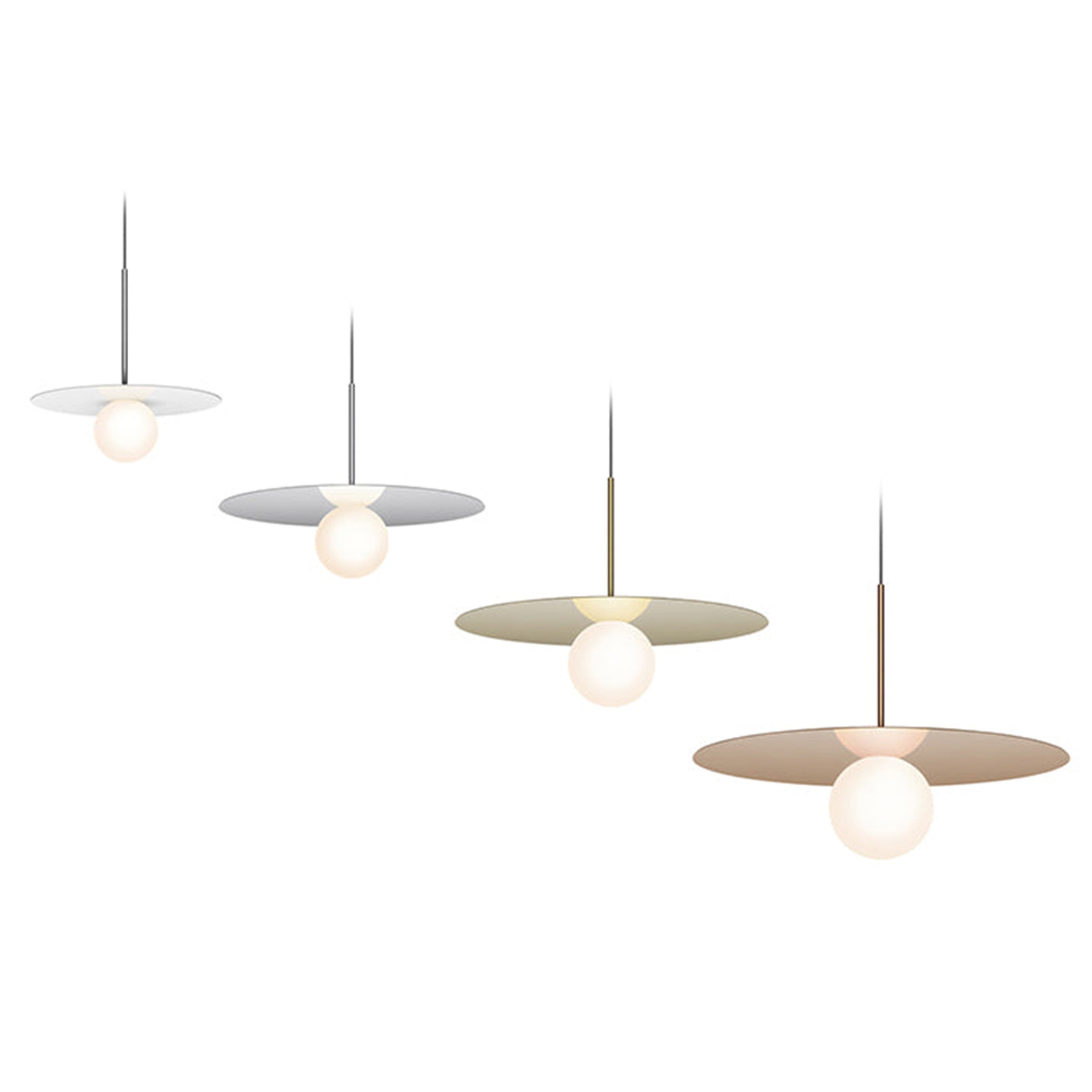 Suspension LED contemporaine "Warm Dim" à disque en verre et aluminium