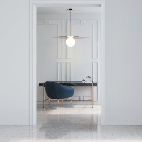 Suspension LED contemporaine "Warm Dim" à disque en verre et aluminium