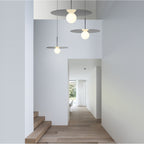 Suspension LED contemporaine "Warm Dim" à disque en verre et aluminium