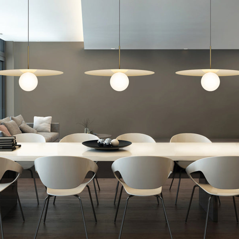 Suspension LED contemporaine "Warm Dim" à disque en verre et aluminium