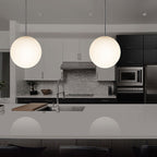 Suspension LED minimaliste, chaude et discrète, sphère en acier, verre et aluminium