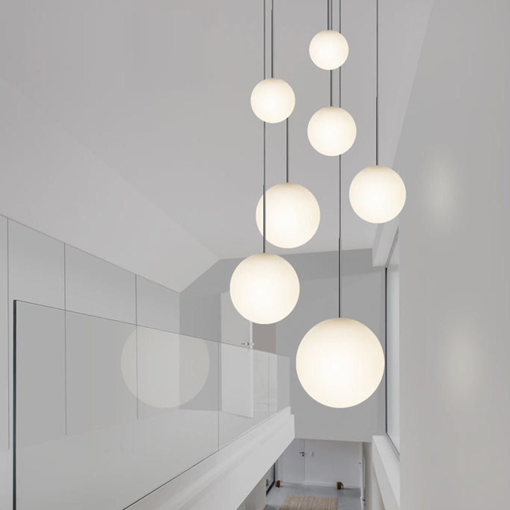 Suspension LED minimaliste, chaude et discrète, sphère en acier, verre et aluminium