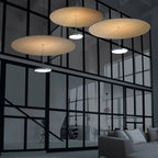 Suspension LED rétro en aluminium et tissu