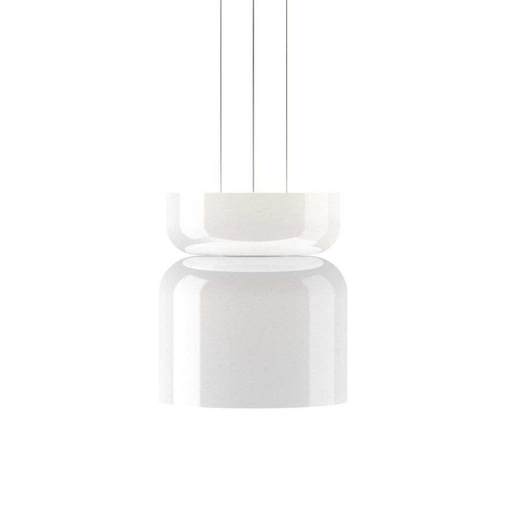 Suspension LED tambour haut/bas en verre opale soufflé