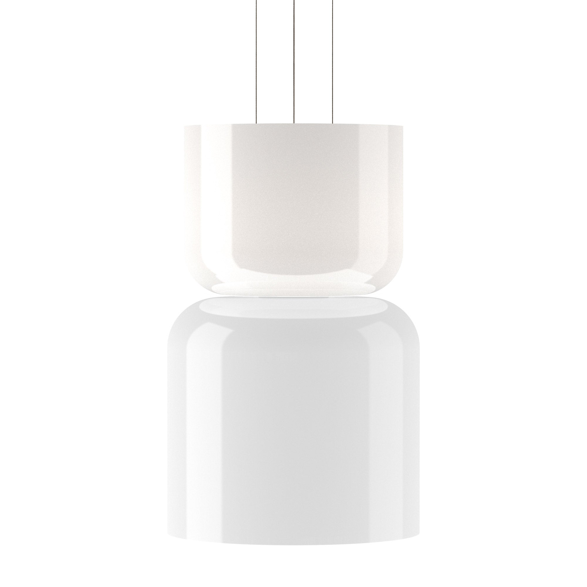 Suspension LED tambour haut/bas en verre opale soufflé