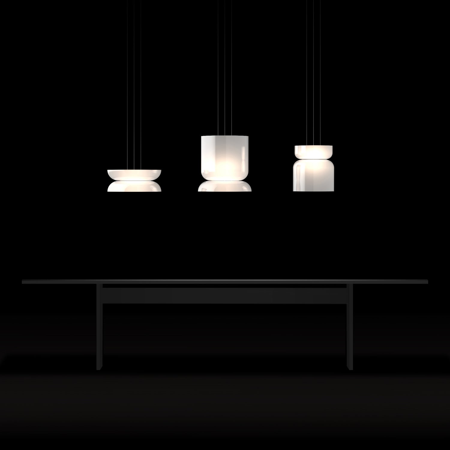Suspension LED tambour haut/bas en verre opale soufflé