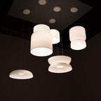 Suspension LED tambour haut/bas en verre opale soufflé