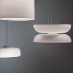 Suspension LED tambour haut/bas en verre opale soufflé