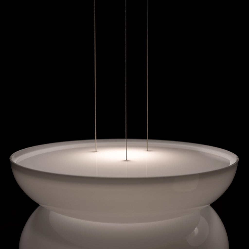 Suspension LED tambour haut/bas en verre opale soufflé