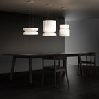 Suspension LED tambour haut/bas en verre opale soufflé