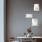 Suspension LED tambour haut/bas en verre opale soufflé