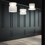 Suspension LED tambour haut/bas en verre opale soufflé