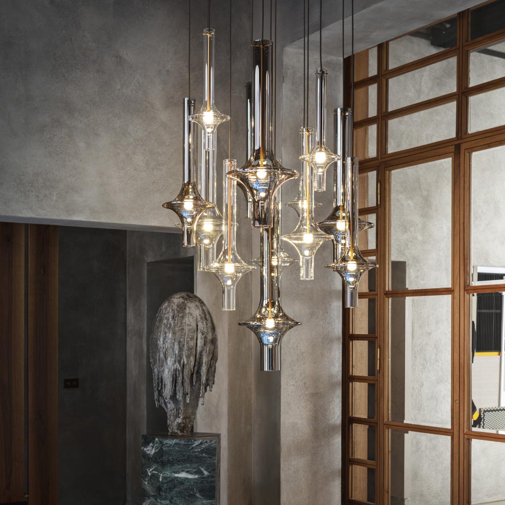 Suspension LED en tige de verre luminescente