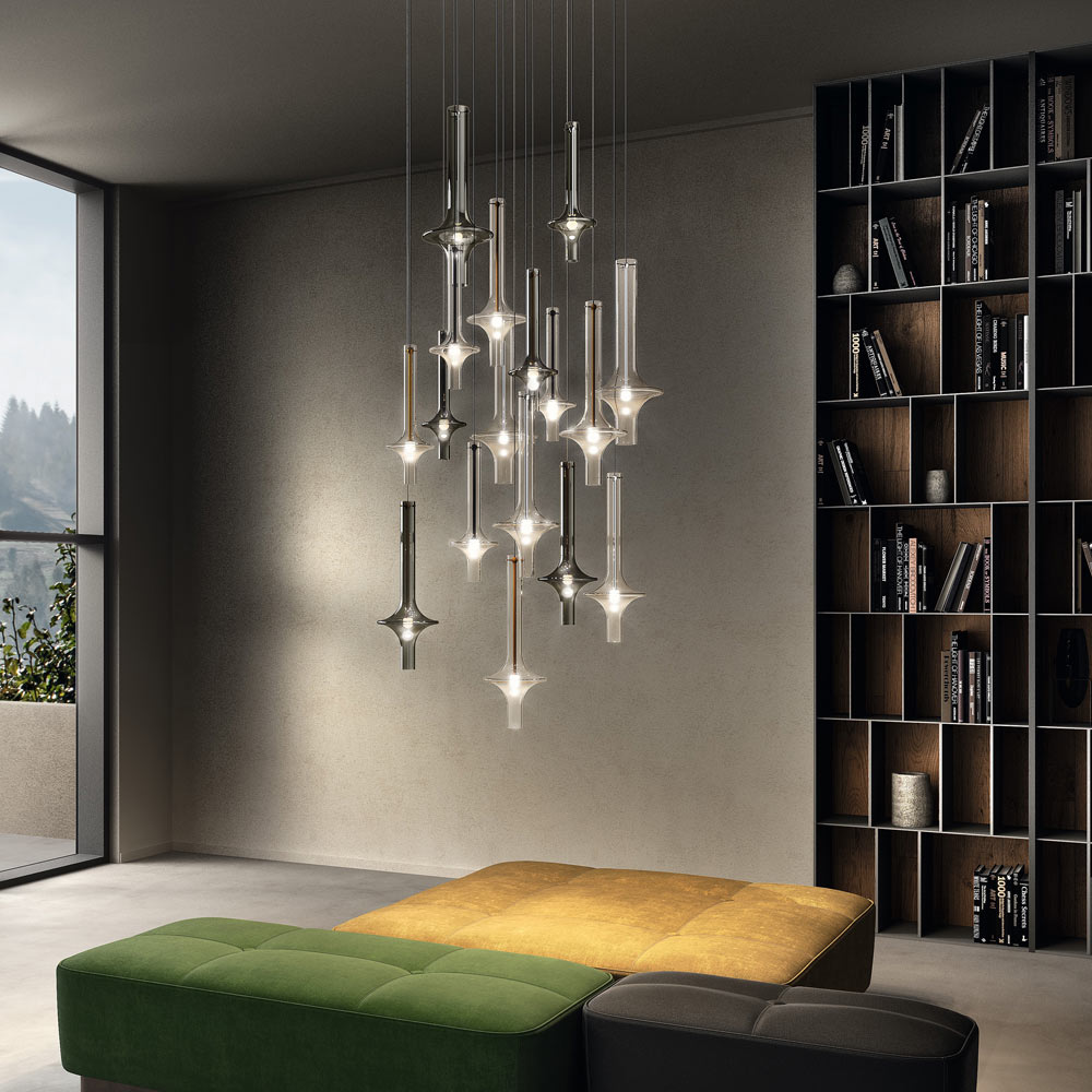 Suspension LED en tige de verre luminescente