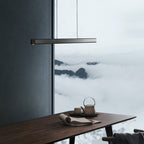 Suspension LED minimaliste linéaire en aluminium et bois.