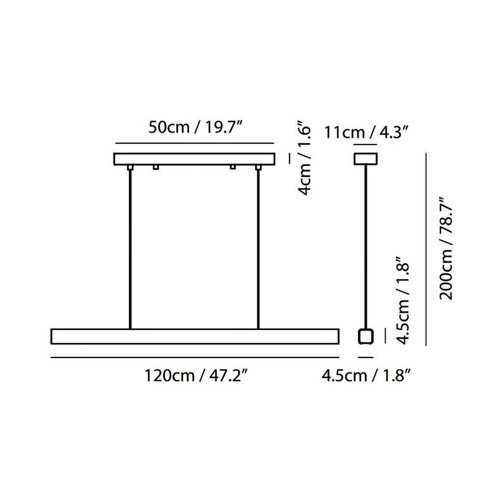 Suspension LED minimaliste linéaire en aluminium et bois.