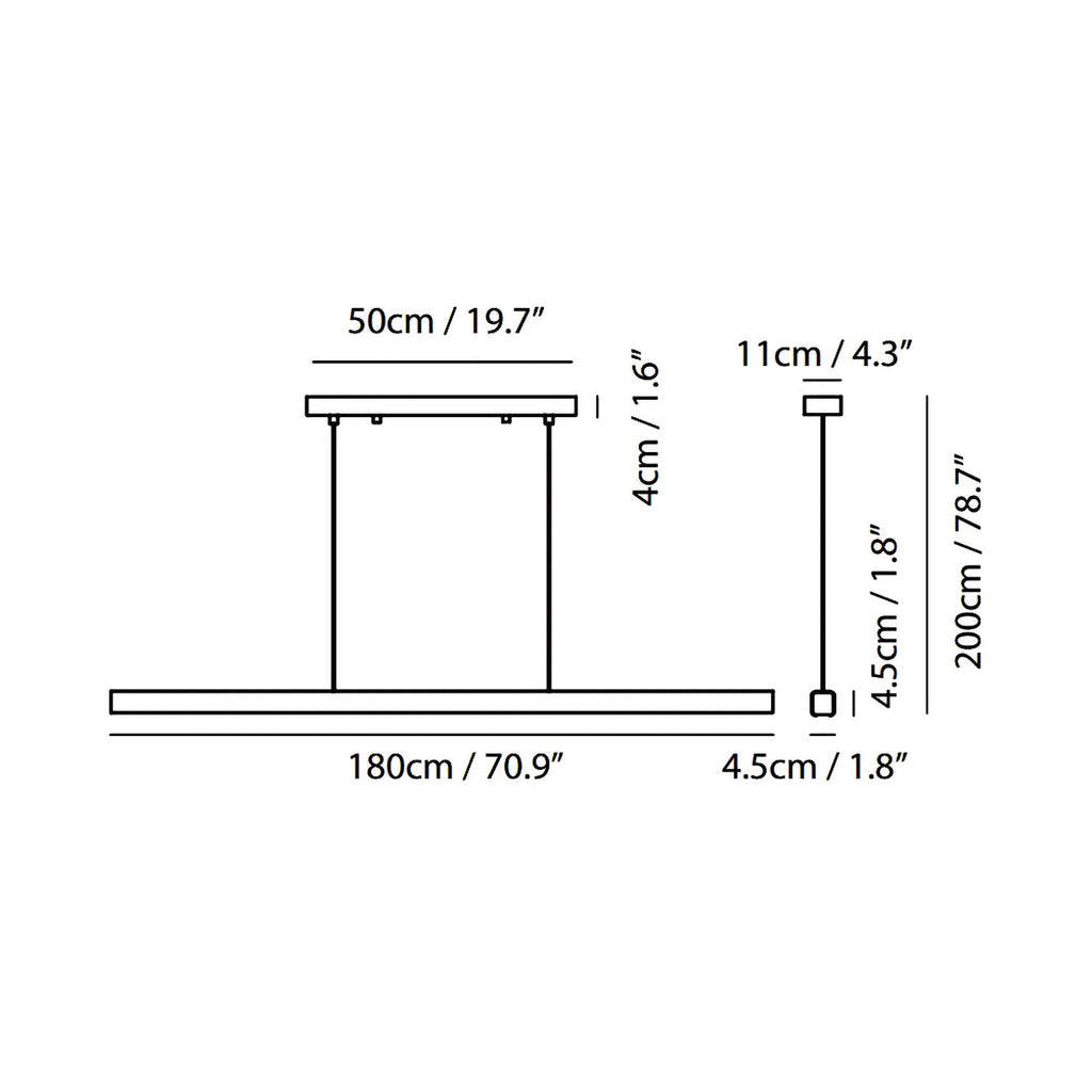 Suspension LED minimaliste linéaire en aluminium et bois.