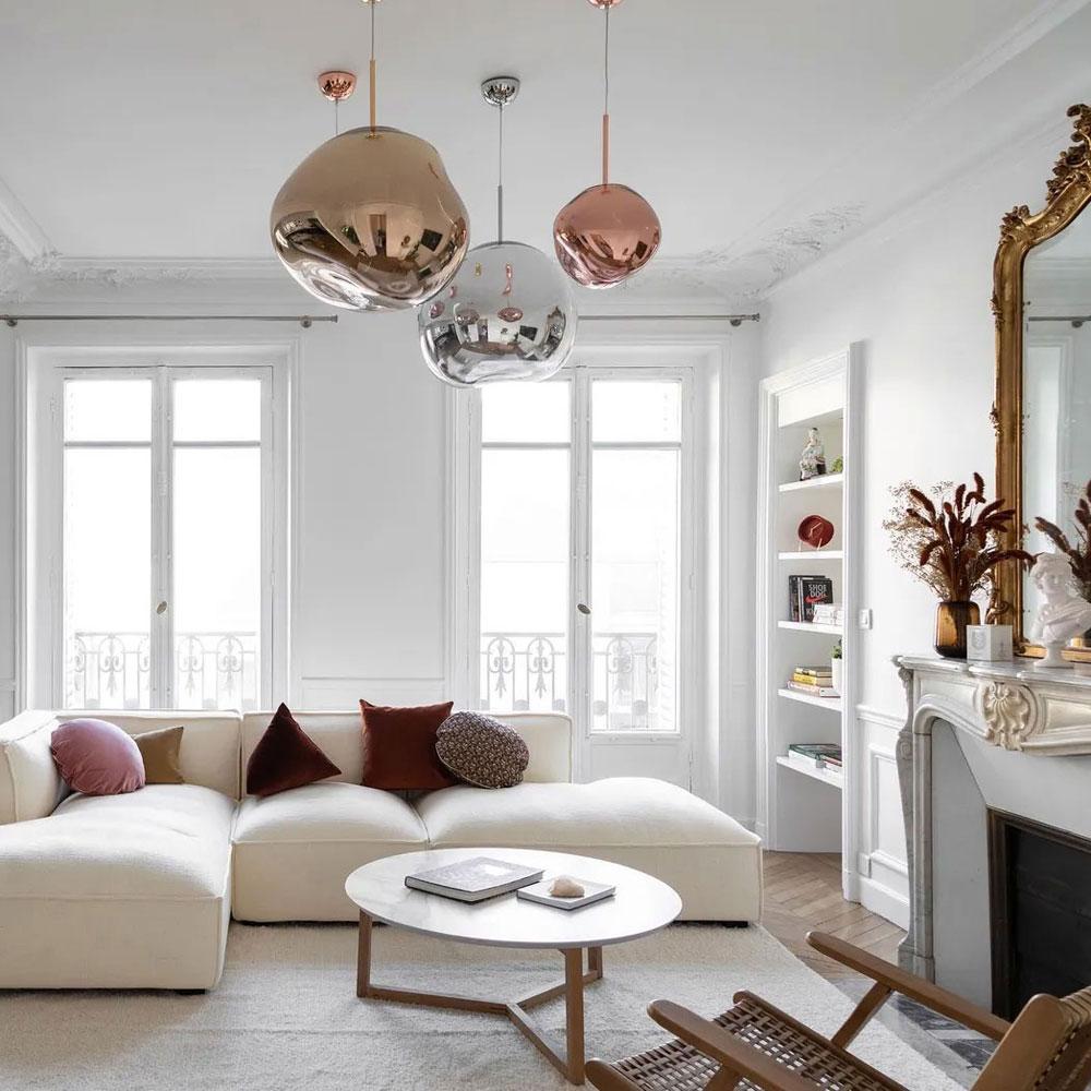 Suspension LED Molten Orb en polycarbonate et verre