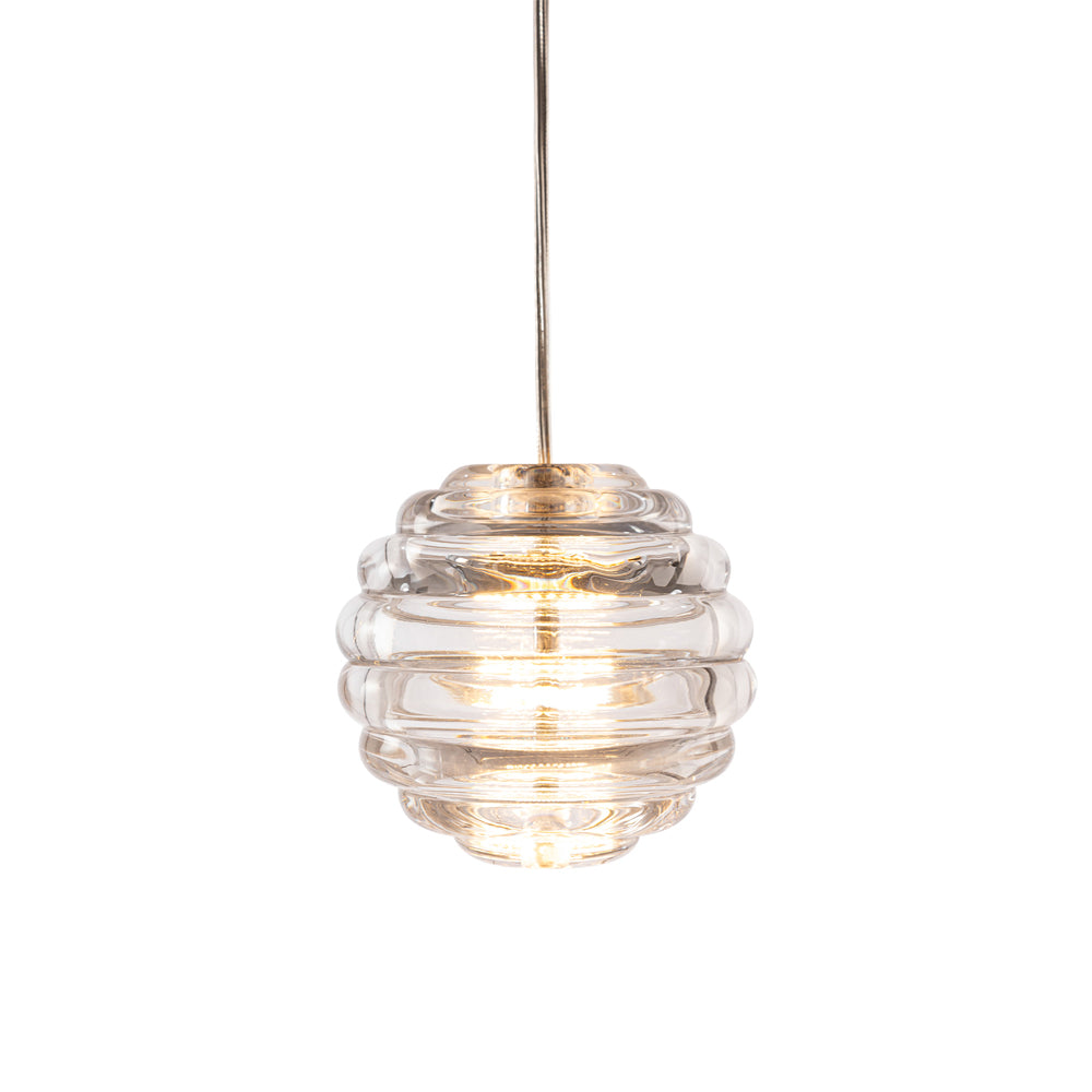 Mini-suspension à DEL Press Sphere en verre pressé nervuré
