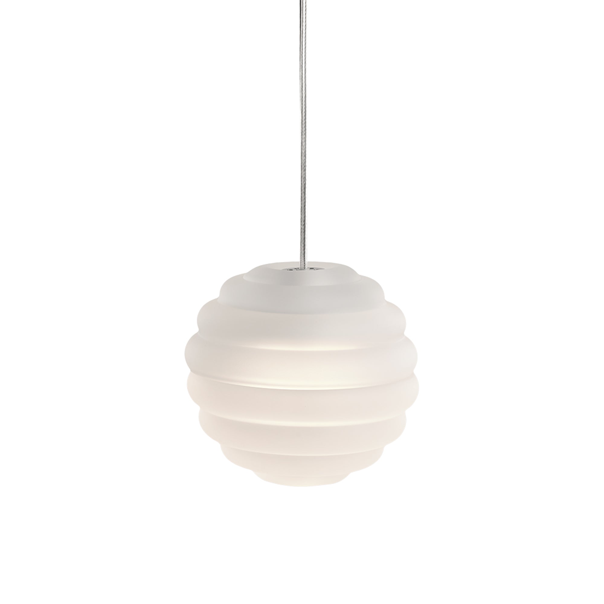 Mini-suspension à DEL Press Sphere en verre pressé nervuré