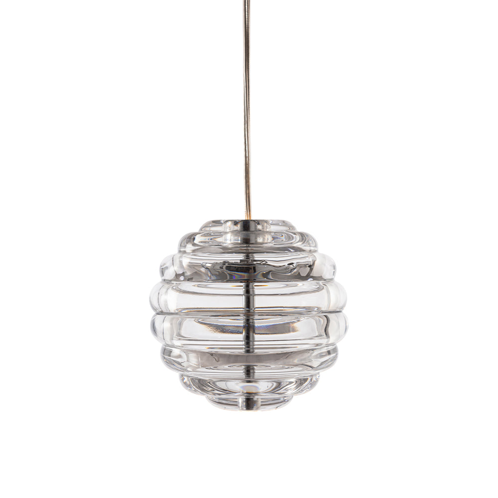Mini-suspension à DEL Press Sphere en verre pressé nervuré