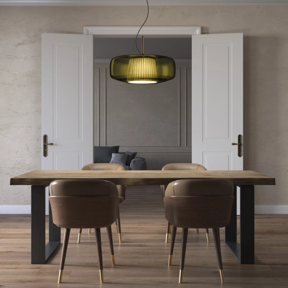 Suspension LED Tambour en Verre Soufflé de Style Mid-Century Modern