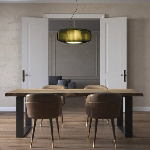 Suspension LED Tambour en Verre Soufflé de Style Mid-Century Modern