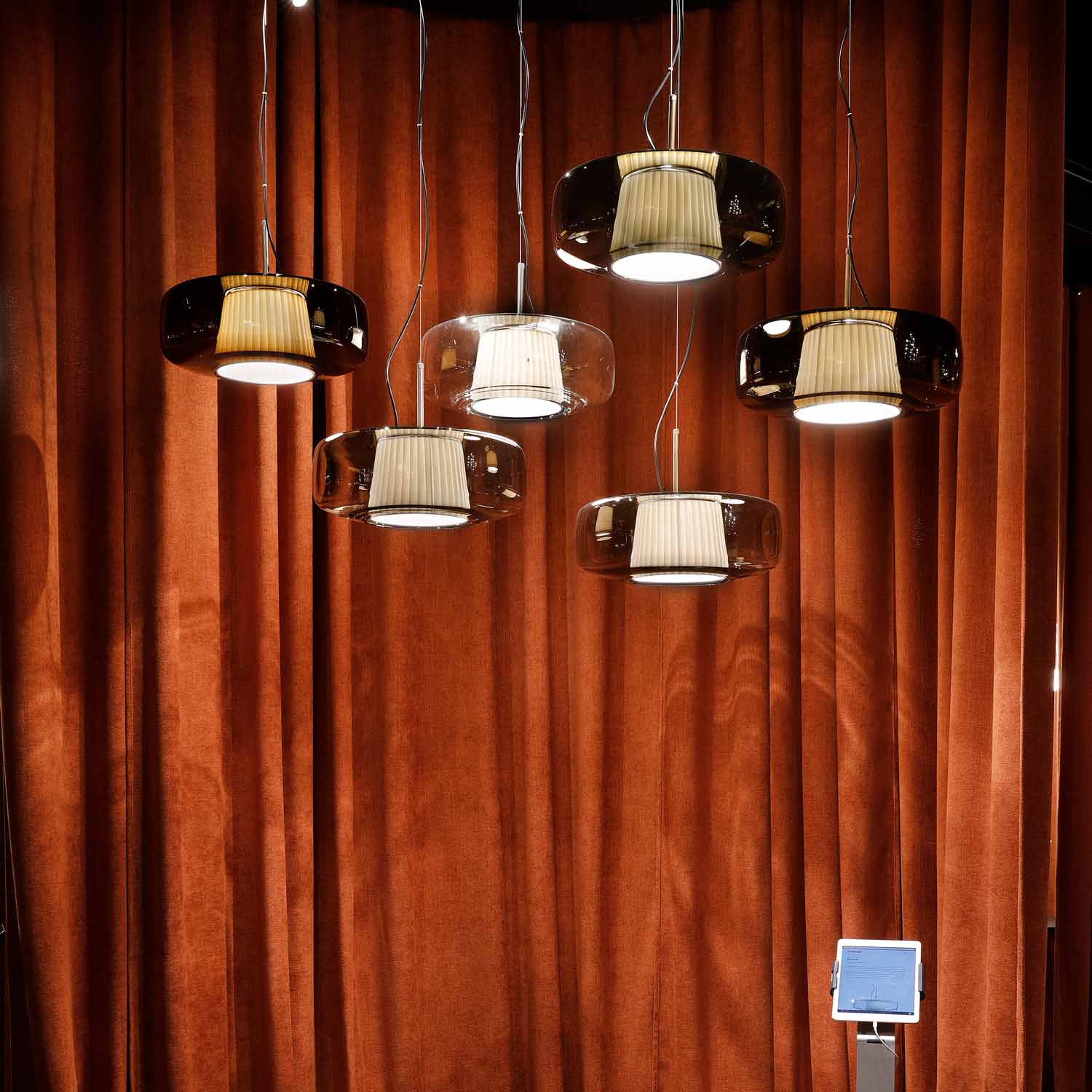 Suspension LED Tambour en Verre Soufflé de Style Mid-Century Modern