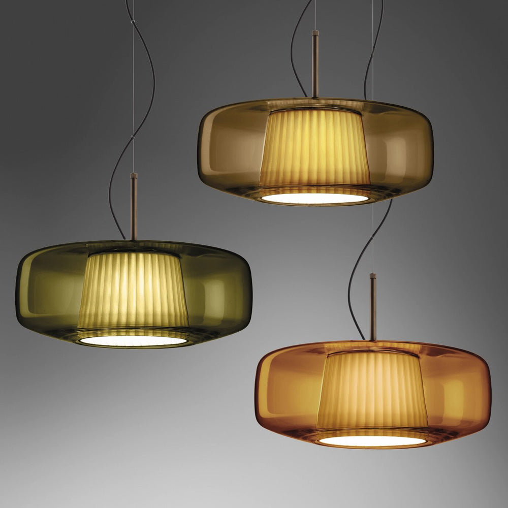 Suspension LED Tambour en Verre Soufflé de Style Mid-Century Modern