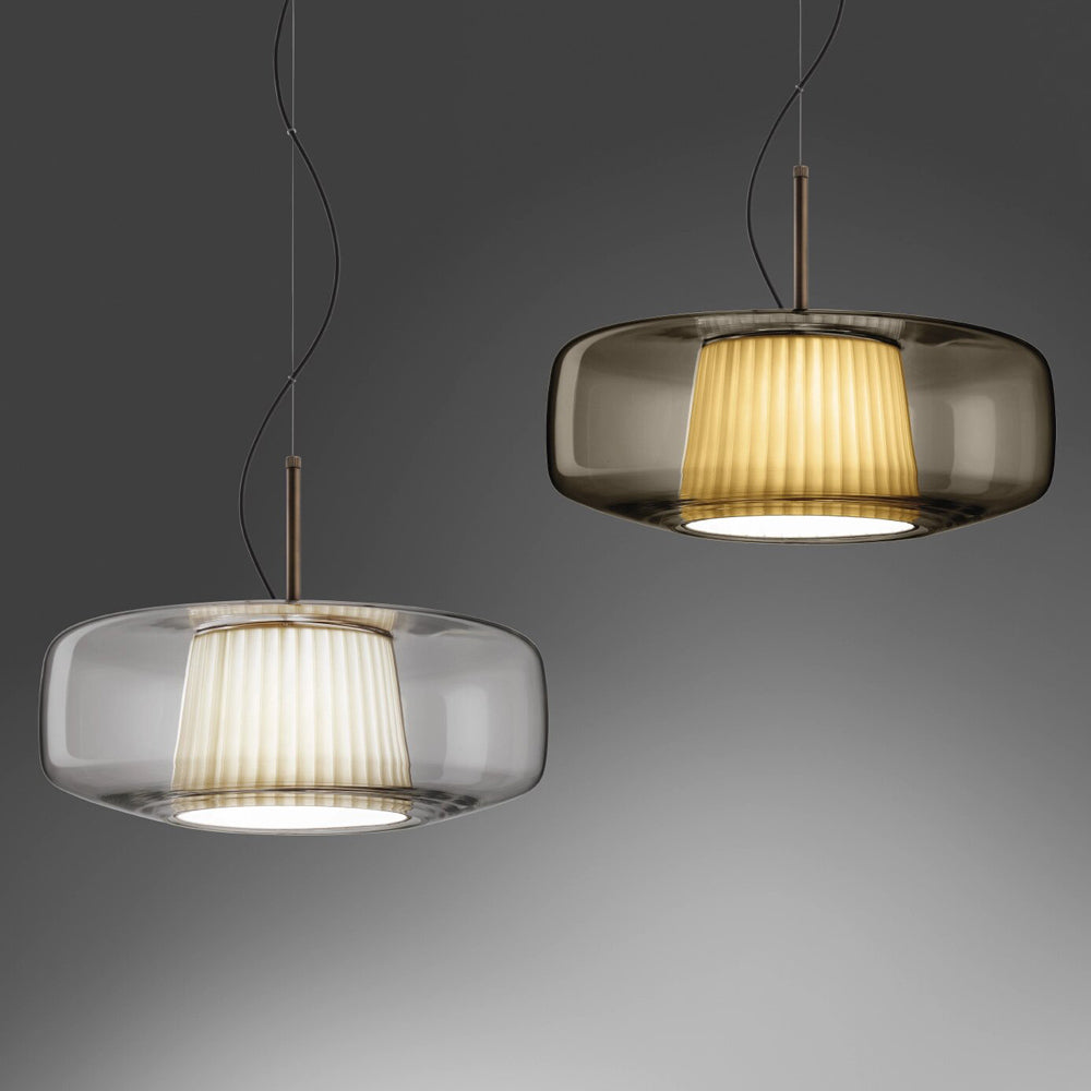 Suspension LED Tambour en Verre Soufflé de Style Mid-Century Modern