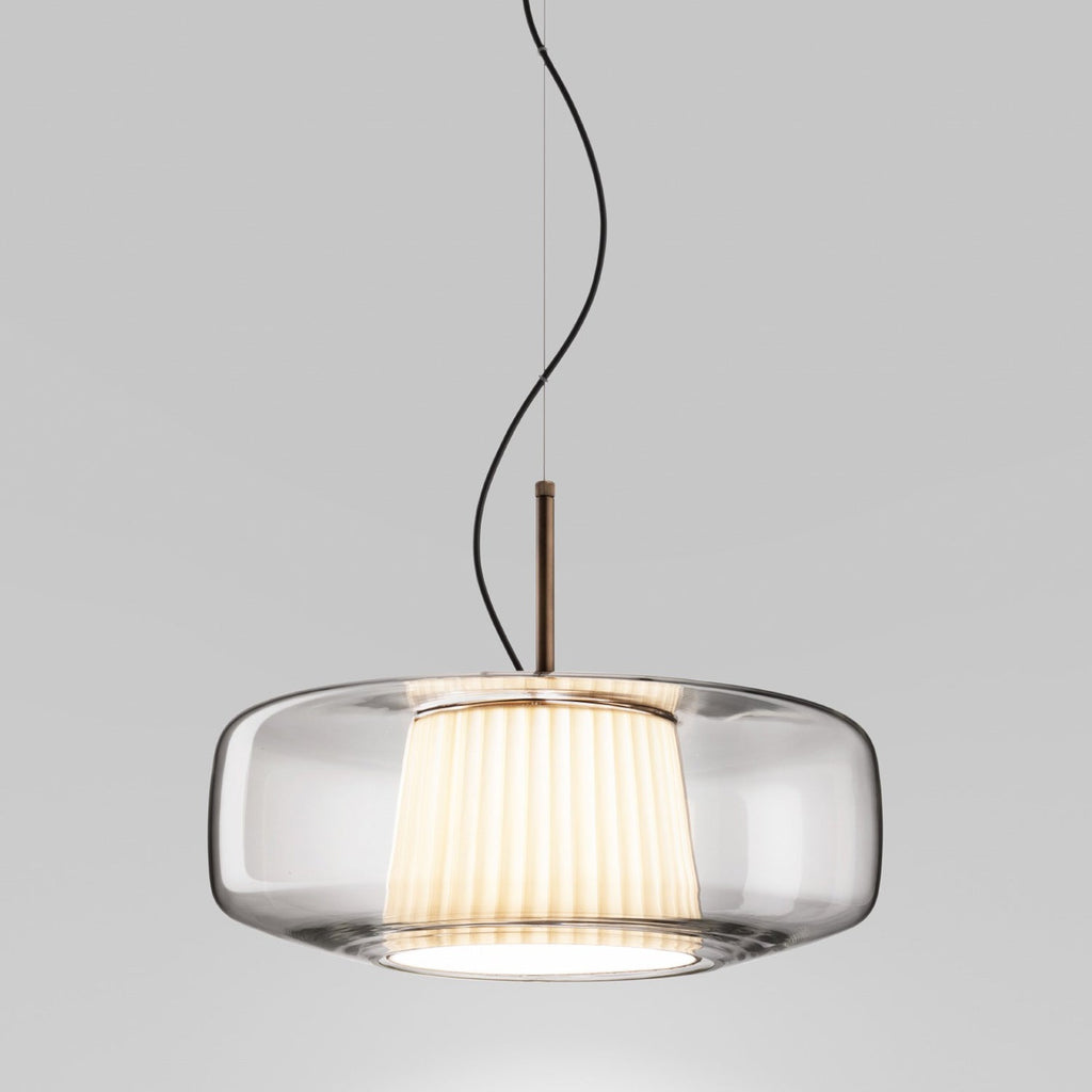 Suspension LED Tambour en Verre Soufflé de Style Mid-Century Modern
